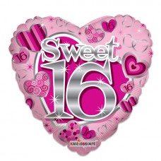 Folieballon 'Sweet 16' pink (zonder helium)